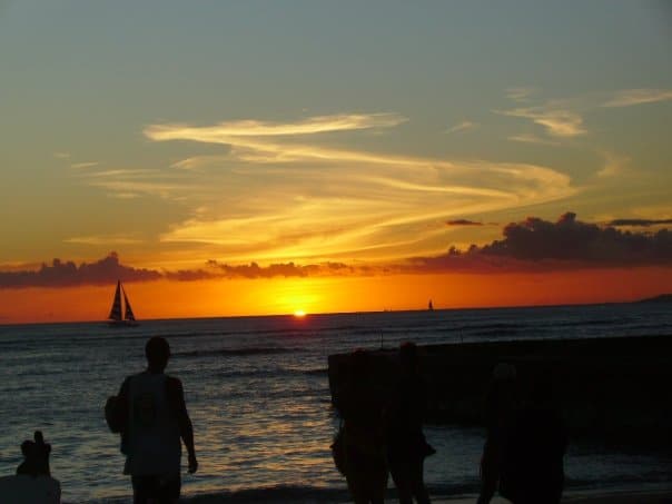 Sunset view of a beach in Hawaii