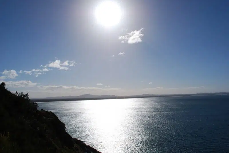 Ocean view with bright sunshine in Forster NSW