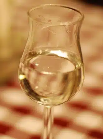 Close up of a glass of Rakia, also known as Raki