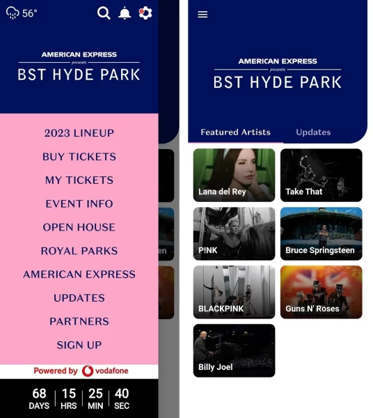 The BST app for ticket information and headliner details