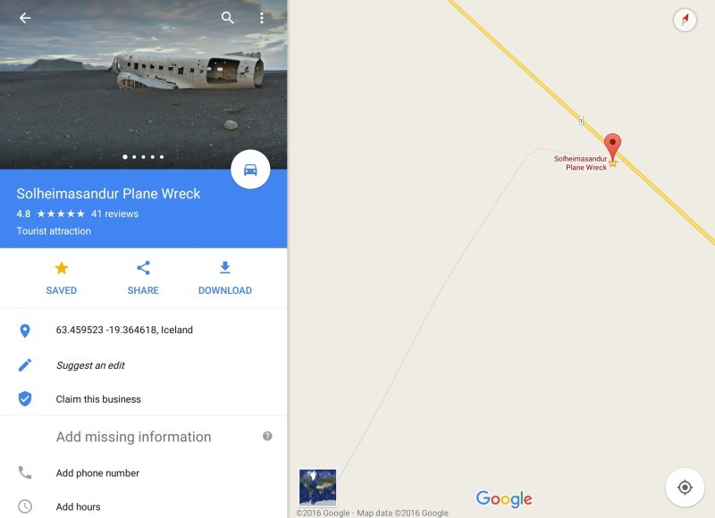 Solheimasandur Plane Wreck Google Maps