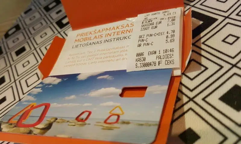 SIM card package purchased during visit to Latvia. Buying a SIM card in Latvia