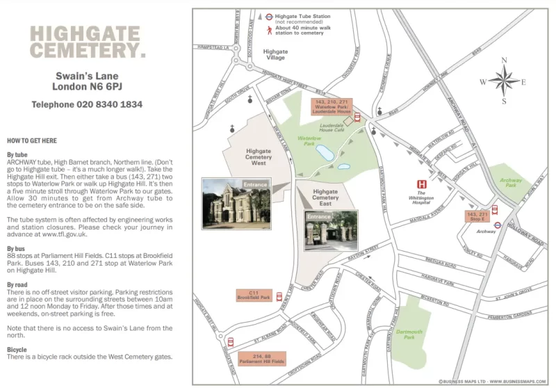 How to get to Highgate Cemetery in London on public transport