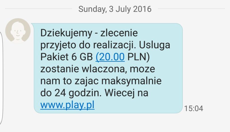 Polish SIM Card Activation Message