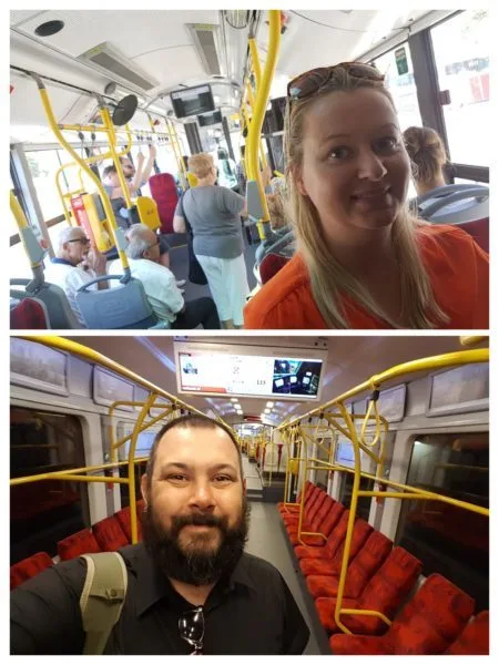 Roma and Russ from Roaming Required catching public transport in Poland using the Jakdojade app