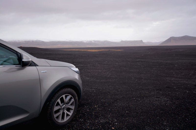 Our 4WD on Sólheimasandur's black sand beach in Iceland