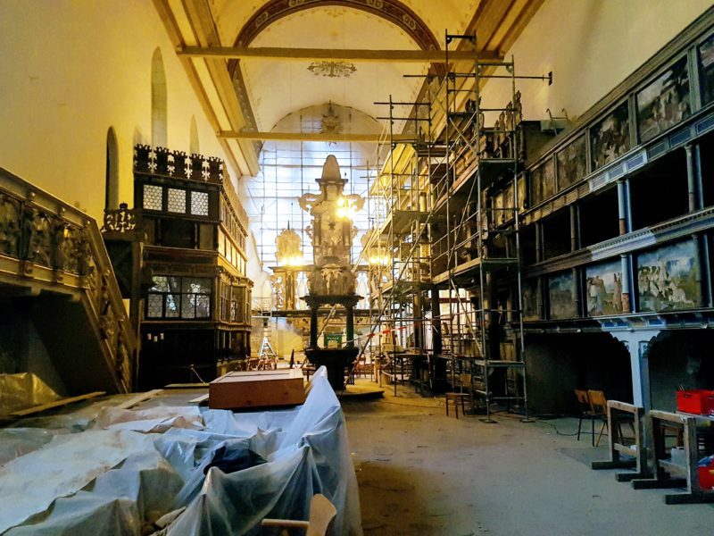 The interior of the Oberkirche during renovations. Arnstadt, Germany
