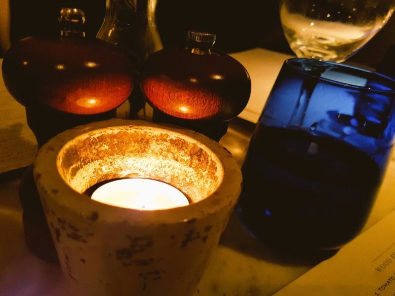 Candle on table the Coast restaurant, Isle of Wight