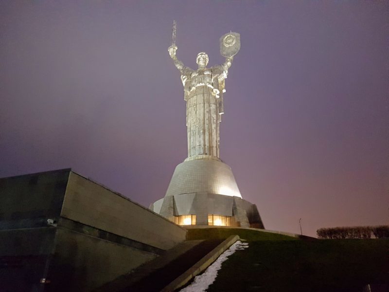 Night photo of the Motherland Monument 
