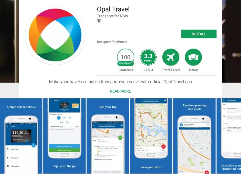 Opal Card Travel App Google Play Store install screen