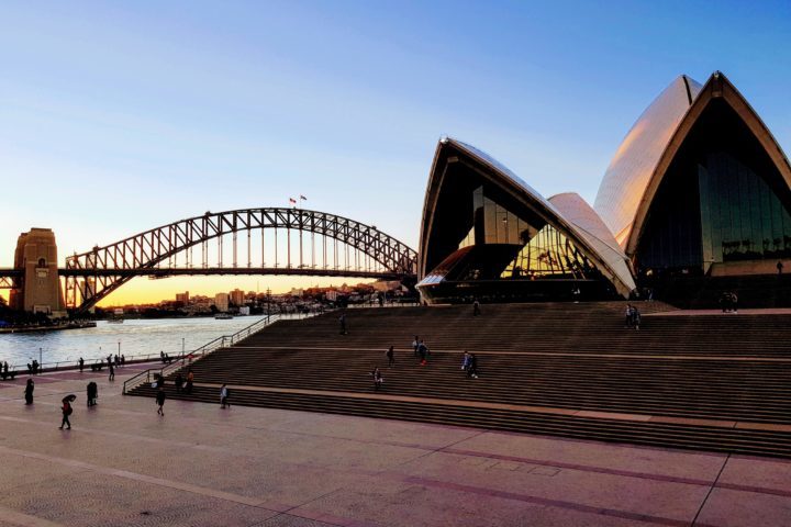 Sydney Harbour Bridge and Sydney Opera House at dusk