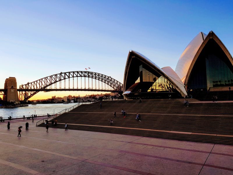 Sydney Harbour Bridge and Sydney Opera House at dusk