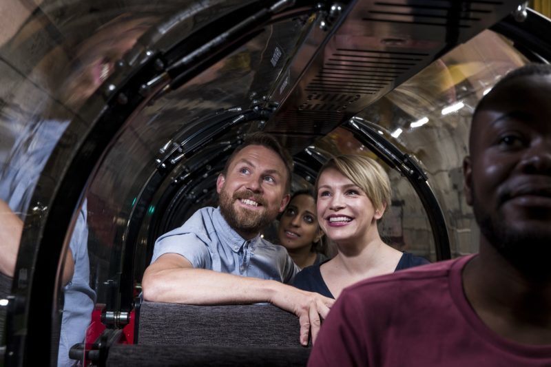 Onboard the Mail Rail train at the Postal Museum