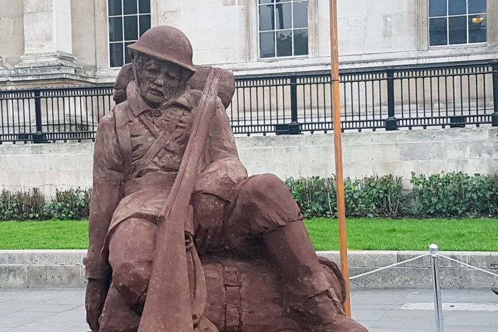 A mud soldier sculpture has been unveiled in London today to commentate the centenary of the battle of Passchendaele.