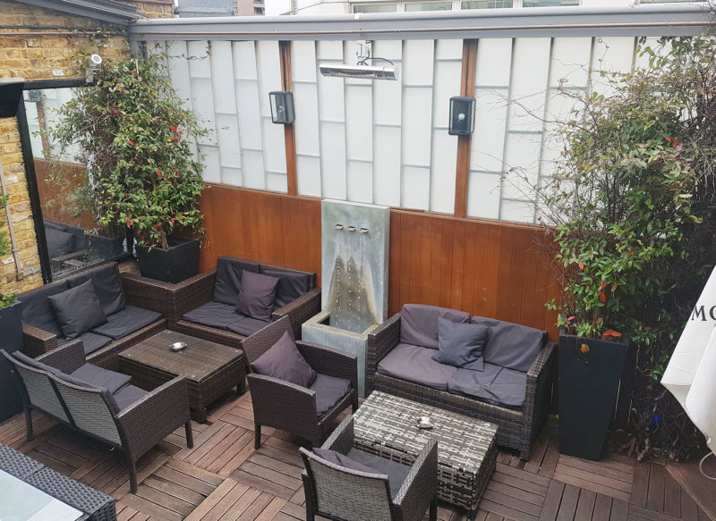 Roof top terrace of Karma Sanctum Soho hotel