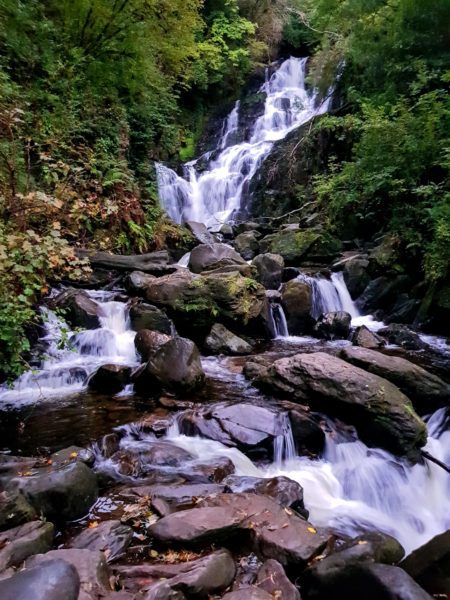 A cascading waterfall over rocks