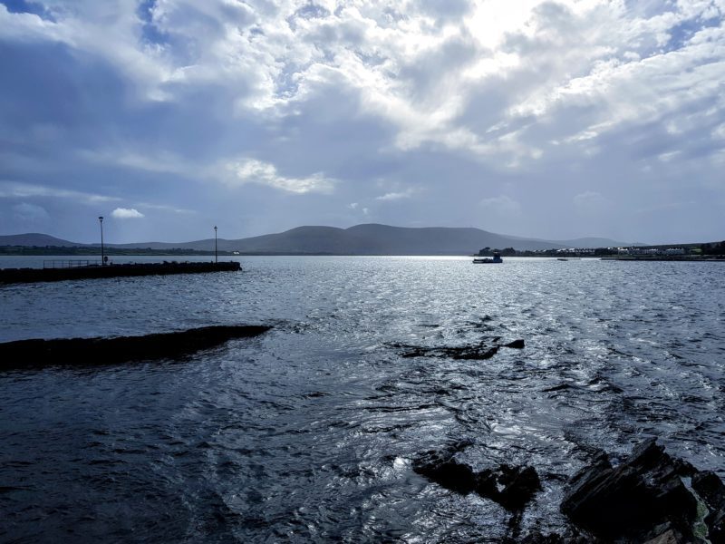 Large body of water with Velentia Island in the distance