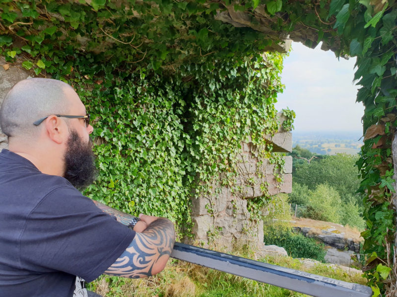 Russ taking a moment looking out at the views from Beeston Castle