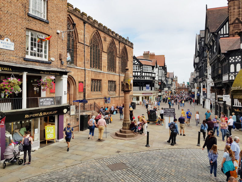 Crowds of people in Chester city centre