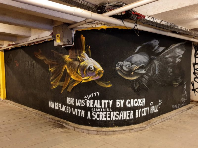 Street art of gold fish 