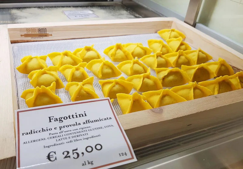Yellow Fagottoni pasta. There's so much on offer to eat in Bologna, Italy. Make the most of it and enjoy it all.