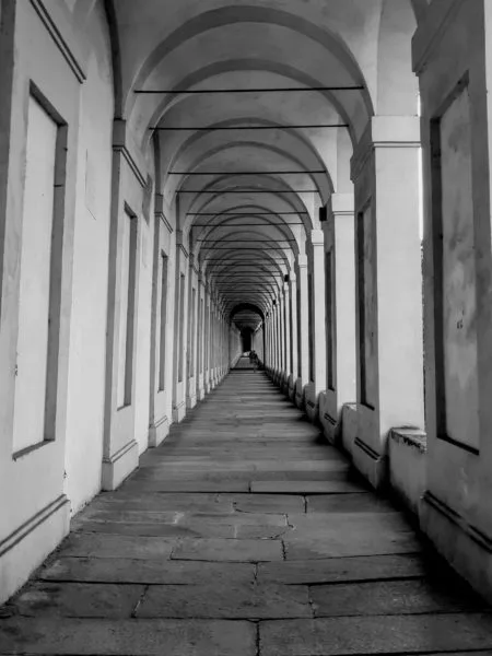 Black and white photo of San Luca Monastery Porticoes