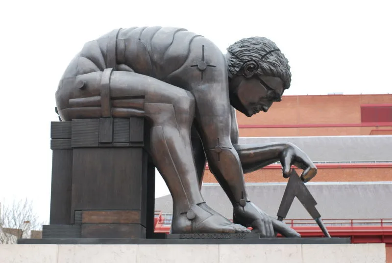 A sculpture outside the front of the British Library 