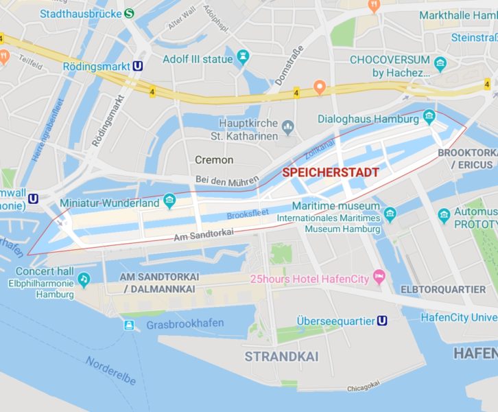 Where is the Speicherstadt district in Hamburg?