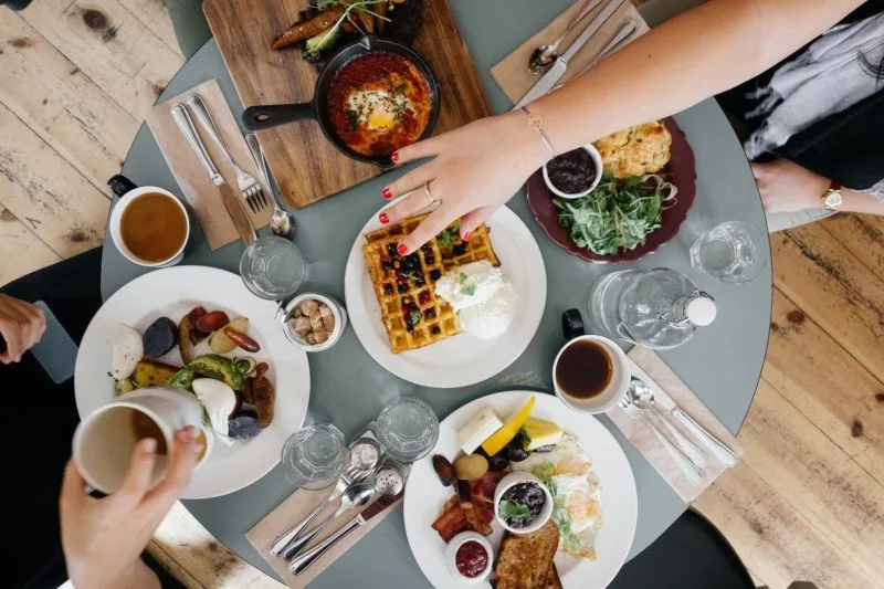 Flat lay of breakfast table