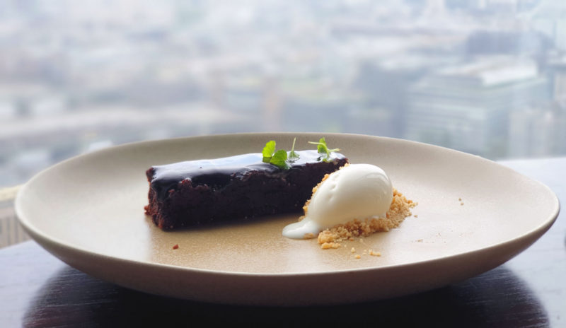 Chocolate brownie from the brunch menu at Aqua Shard