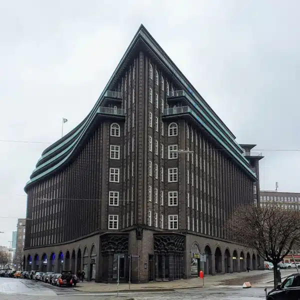The exterior of the Chilehaus in Hamburg Germany