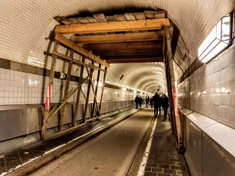 The interior of the underground Elbtunnel in Hamburg Germany