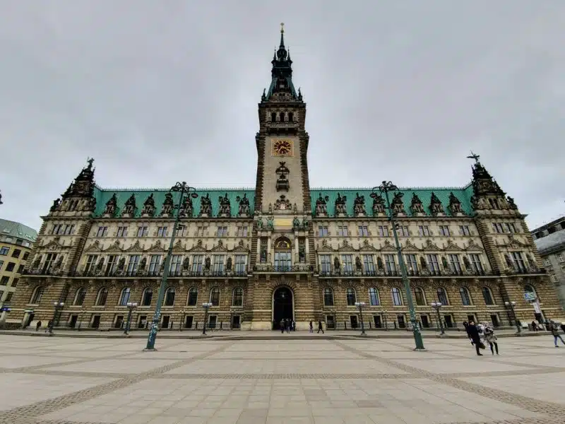 The exterior of the Rathaus Town Hall in Hamburg, Germany