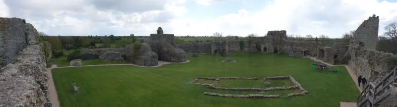 Wide-angled view of interior grounds of Pevensey Castle