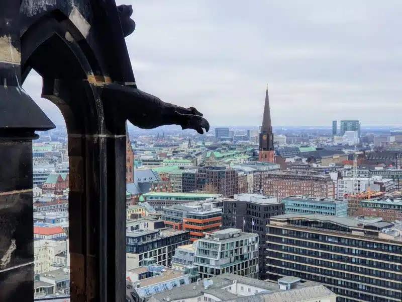 The views from atop St Nikolai Memorial, just one of many things to do during one day in Hamburg