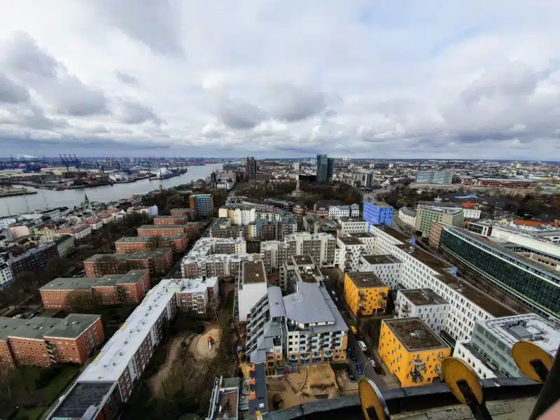 The view from the St Michael's Church observation deck in Hamburg, Germany