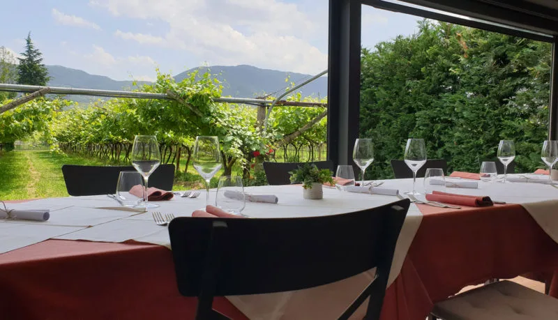 Set dining table with green and beautiful views in background