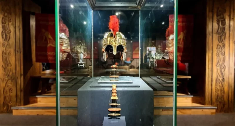 Gold reconstructed helmet, part of The Staffordshire Hoard, Just one of many things to see during a visit to Stoke-on-Trent