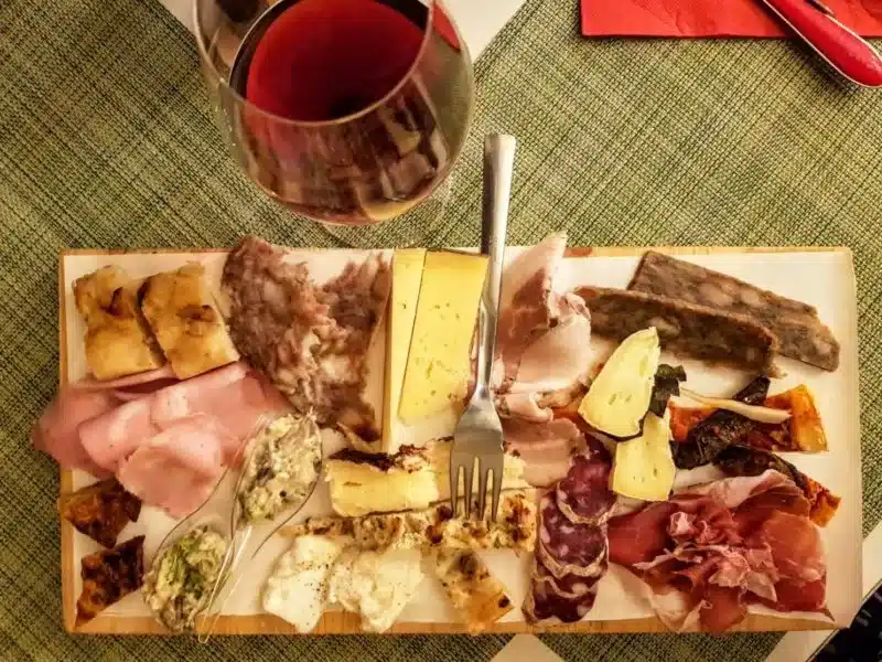 Close up of a charcuterie board in Bologna Italy