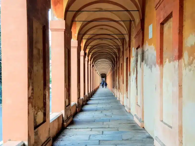 The long porticoes of San Luca Monastery in Bologna Italy