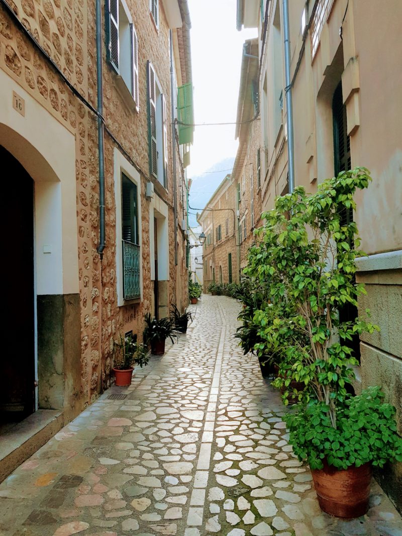 Cobblestone street in Soller Mallorca