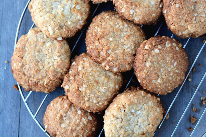 ANZAC biscuits on a wire tray