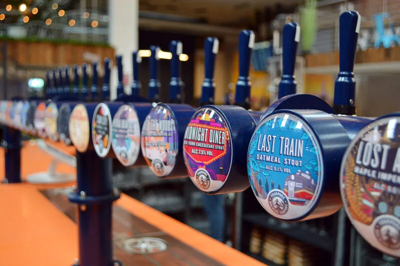 Beer taps at Fourpure bar along the Bermondsey Beer Mile in London