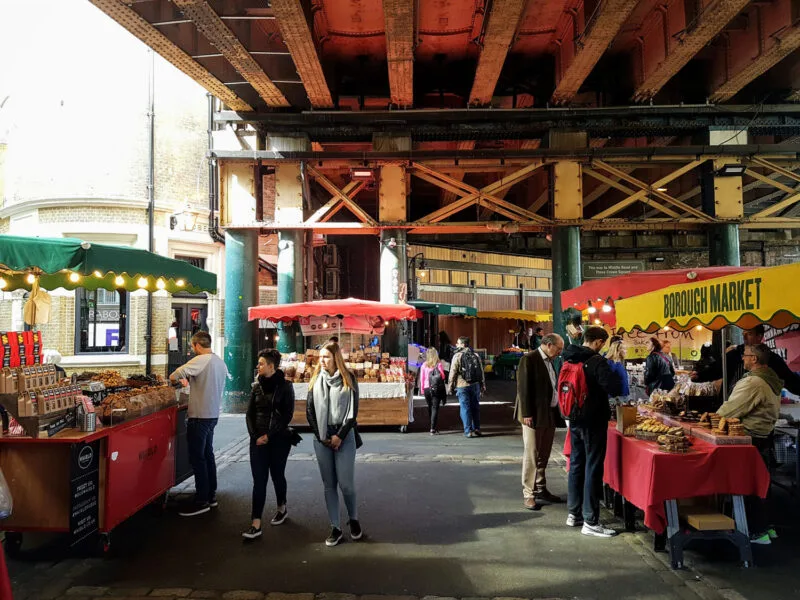 People walking through Borough Market in London