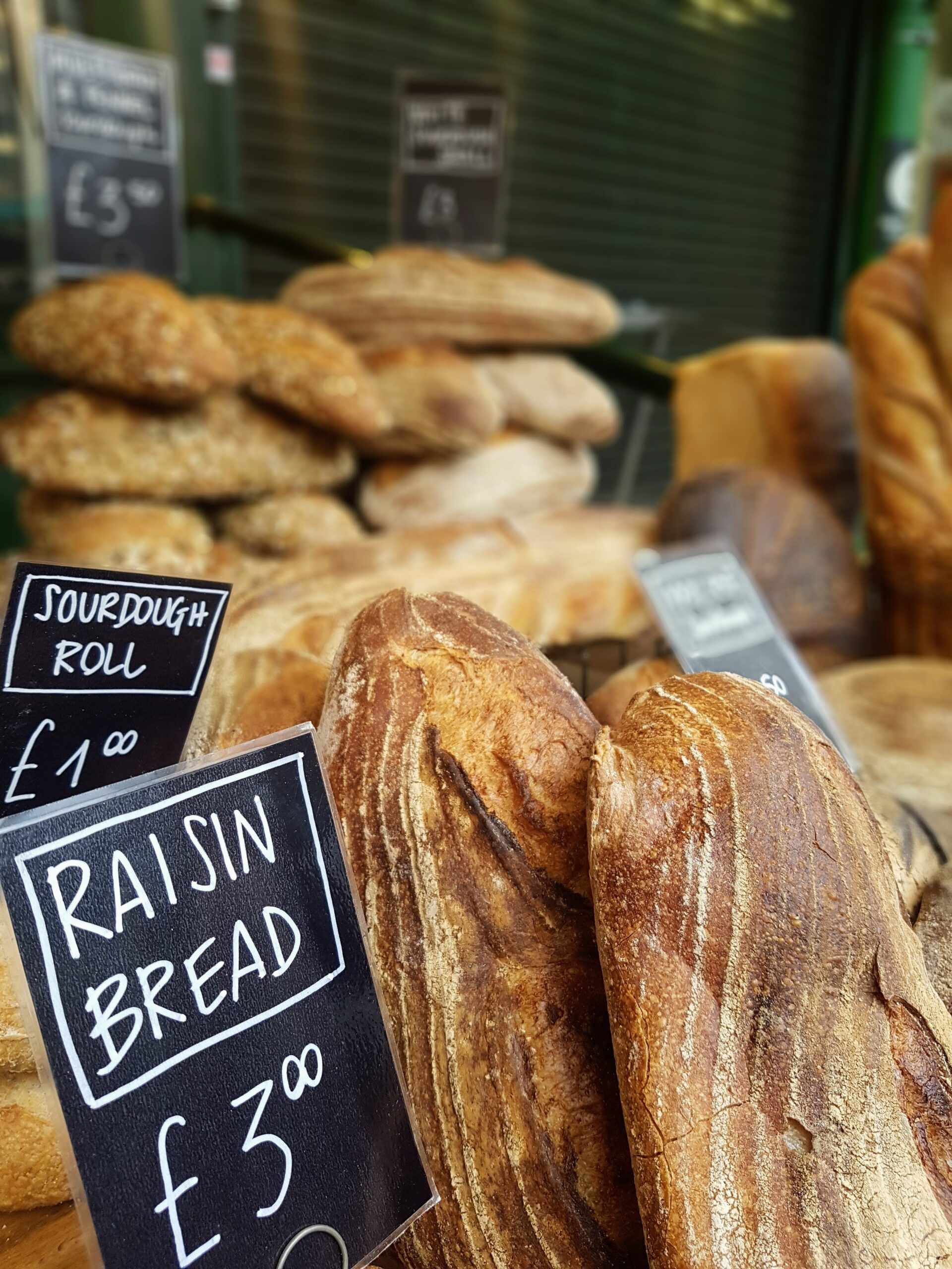 Bread displayed at Borough Market