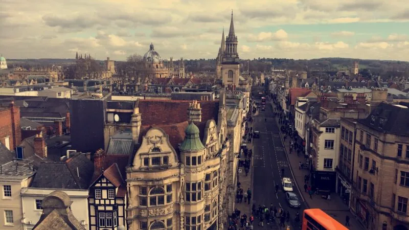 Aerial photo of Oxford skyline. Just one of many places to include on this list of day trips from London by car