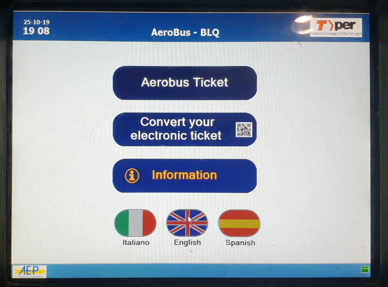 Aerobus ticket machine which will take visitors from Bologna Airport to City Centre