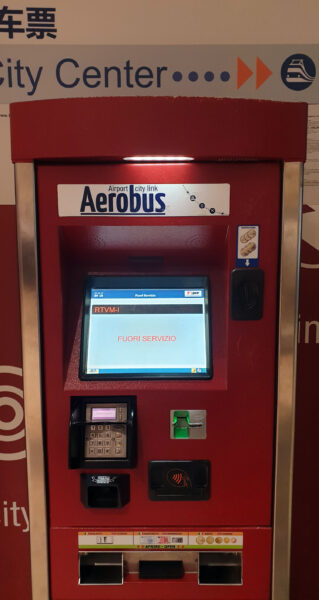 Aerobus ticket machine which will take visitors from Bologna Airport to City Centre