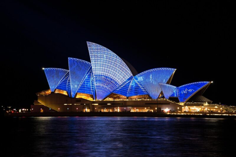 The Sydney Opera House in Circular Quay during the annual Vivid light festival.  This post contains a list of gifts for overseas friends and family who are living abroad and could benefit from something from home. 