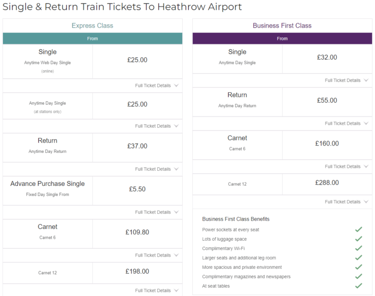 Top 48+ imagen heathrow express one way ticket price